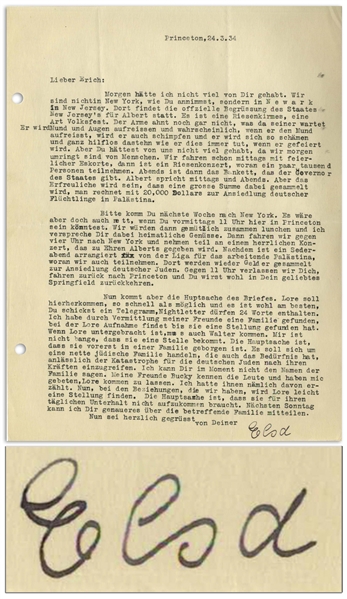 Elsa Einstein Letter Signed About a Celebration for Alfred -- ''...he will rant, and then he will be so embarrassed and just stand there helplessly, as he always does when he is being celebrated...''
